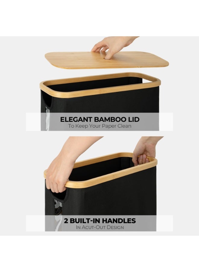 CHIYLE Toilet Paper Storage with Bamboo Lid, Toilet Paper Holder Basket for Up to 12 Mega or 16 Regular Size Rolls, Medium Paper Storage Baskets for Bathroom, black, 1 Pack - Image 3